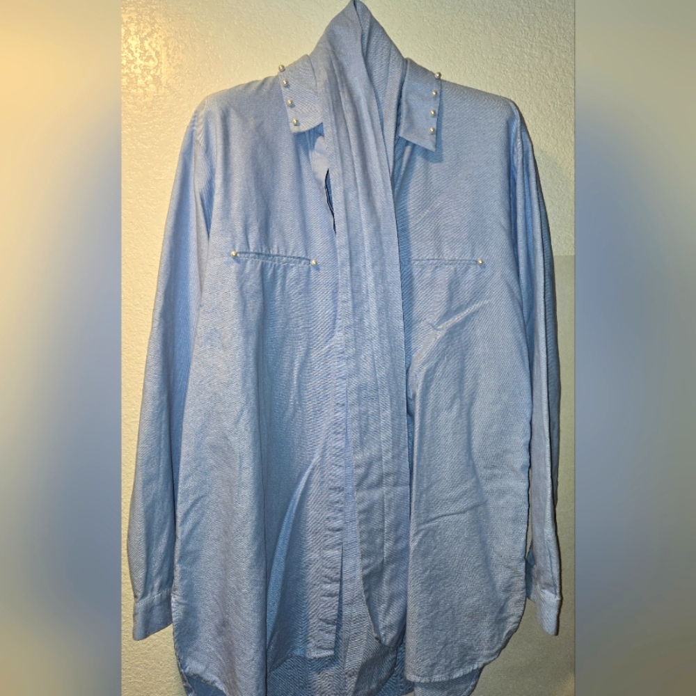 Zara Basic, Poplin Light Blue Button-Up Shirt Wit… - image 3
